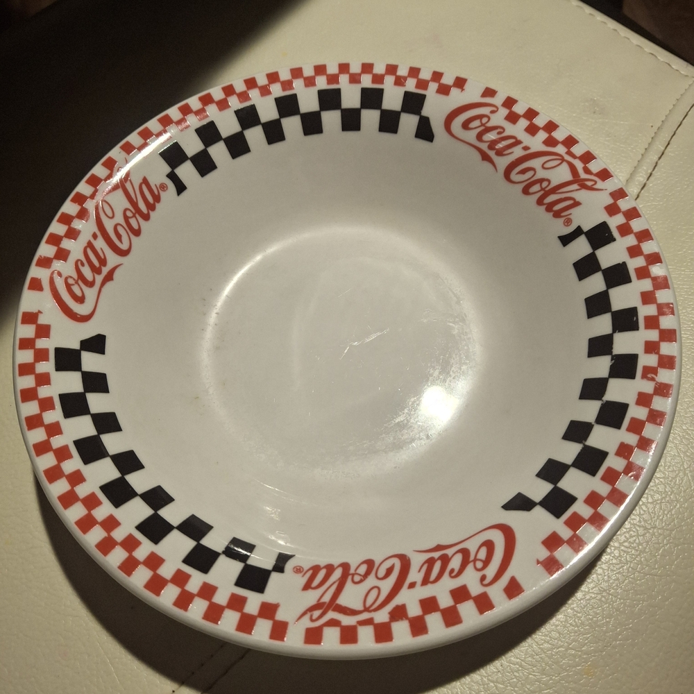 Coca Cola White Bowl with Red and Black Checkered Rim